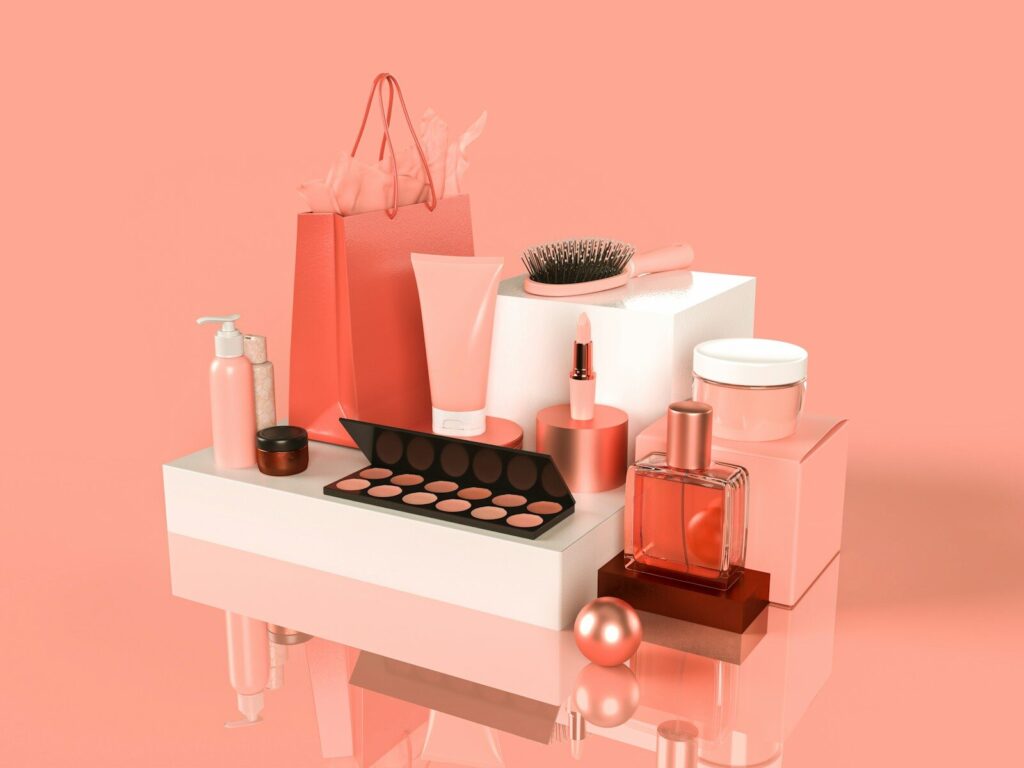 a table topped with a bunch of different types of cosmetics